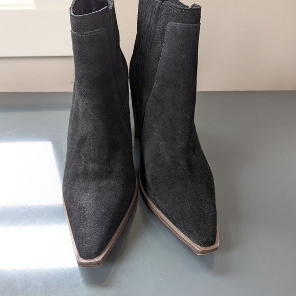 Vince Camuto black Suede Western Cowboy Bootie Chunky Heel - Picture 4 of 15